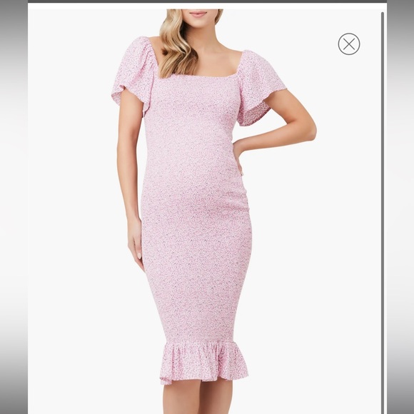 Ripe Maternity Selma Shirred/Smocked Pink Dress - Picture 2 of 6
